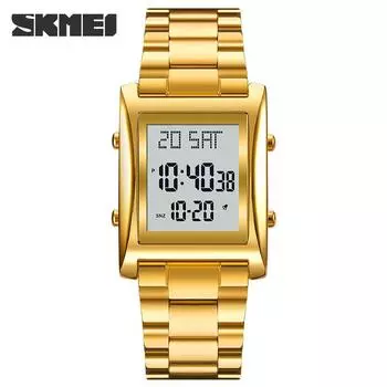 SKMEI Moment Beauty Прямая поставка Модные многофункциональные квадратные мужские часы, деловые электронные часы со стальным ремешком для мужчин серебряный