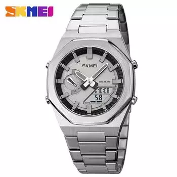 SKMEI новые модные повседневные цифровые часы DST EL Light Alarm часы многофункциональные водонепроницаемые часы для мужчин 1816 серебро белый