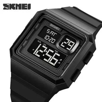 Skmei Обратный отсчет светодиодные цифровые наручные часы для активного отдыха военные спортивные часы мужские 5Bar водонепроницаемые будильник reloj hombre чёрный