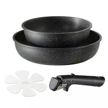 Сковорода CAROTE 3 Fire PFOS Pot Removable Single Living Marble Smooth Easy Oven One Year Black EW Series Set, Pieces, IH/Gas Compatible, PFOA, чёрный