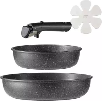 Сковорода CAROTE 4 Fire PFOS Pot Removable Set для Living Marble Smooth Easy To Oven One Year Black EW Series Set, Pieces, IH/Gas Compatible, PFOA, чёрный