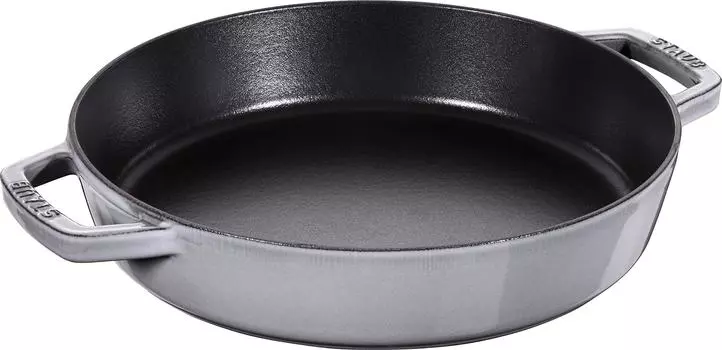 Сковорода для жарки Staub Handle Grey Cast IH, совместимая с японской двойной ручкой, Double Pan, 26 см , металл, эмаль, [Авторизованный продукт] серый