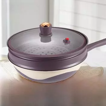 Сковорода Douyin Dual-Tone Titanium с антипригарным покрытием и низким уровнем дымления — совместима с газовыми и индукционными плитами with handles; 32cm