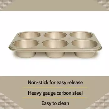 Сковорода Glad Muffin Pan с антипригарным покрытием - прочная металлическая форма для кексов с большими формочками для выпечки, большая на 6 формочек 6-Cup