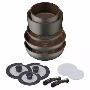 Сковорода Iris Ohyama Gas IH 12 Diamond Removable Easy to Clean Set, Fire, Compatible, Pieces, Covered, Handle, Lightweight, Antiprigar, H-IS-SE12 серебряный