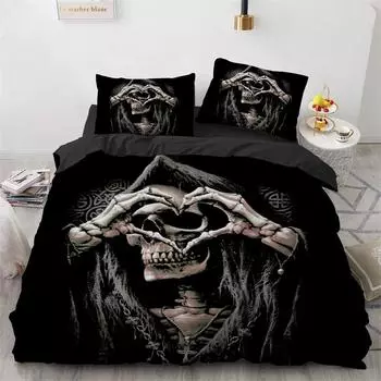 Skull Bedding Set 3D Print Terror Skulls Pattern Ghost Smile King Queen Size for Halloween Decoration Kids Teens Men Duvet Cover EU Single 135x200cm