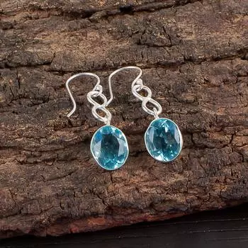 Sky Blue Topaz Gemstone 925 Sterling Silver Jewelry Handmade Hook Earrings 1.60 EE-12-6