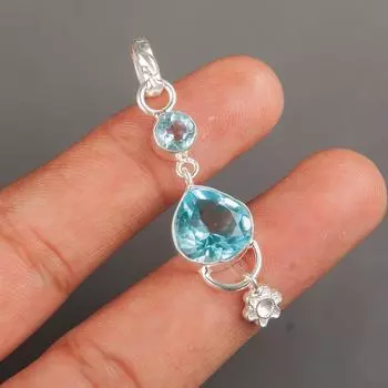 Sky Blue Topaz Gemstone 925 Sterling Women Silver Pendant 2.00 Handmade Jewelry PP-5-9