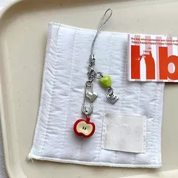 Сладкий свежий брелок в форме сердца в виде яблока, телефонная цепочка, кулон с бусинами на удачу, амулеты, украшение для рюкзака, шнурок для камеры для девочек