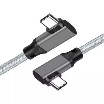 SLEIJAOOE 2м Кабель USB Type C под прямым углом Передача 100 Вт Быстрый видеокабель Совместим с такими устройствами, как и Игровые консоли 3.2 (Серый) [Скорость 20 Гбит/с, серый