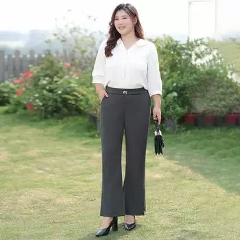 Slightly Flared Pants Loose and Tight Waist Plus-size Women s Wear High-waisted Casual Pants Elegant Spring Wear XL чёрный