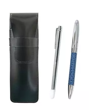 Slim cowhide pencil case black metal indicator rod and genuine leather wrapped rotating ballpoint pen director set blue ASB-701S-PD03-L
