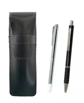 Slim cowhide pencil case black metal indicator stick and metal pitch grip ballpoint pen set black & ASB-701S-WZ2067BP-B