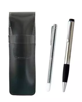 Slim cowhide pencil case black metal indicator rod and metallic rubber rotating ballpoint pen set ASB-701S-LUT102SB