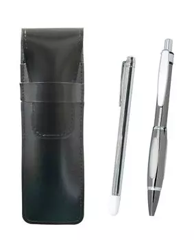 Slim cowhide pencil case black metal indicator stick and metal scorpion graphite ballpoint pen set ASB-701S-B989S