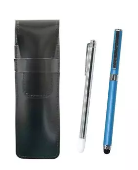 Slim cowhide pencil case black metal indicator stick and smartphone touch metal cap ballpoint pen extra set blue ASB-701S-QSJW700-L