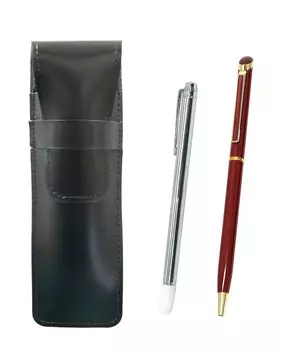 Slim cowhide pencil case black metal indicator stick and epoxy rotating ballpoint pen set red ASB-701S-WD002-R
