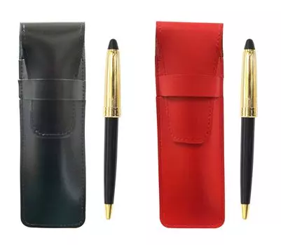 Slim cowhide pencil case black red set Neo Holi gold processing retro ballpoint pen black D-800 ASBR-800B-B