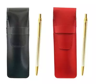 Slim cowhide pencil case black red set Z66 whole body gold hexagon knock metal ballpoint pen ASBR-Z66KB