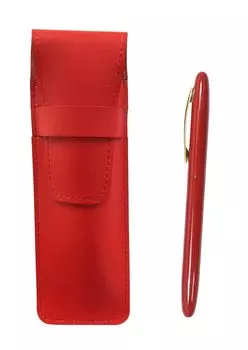 Slim Cowhide Pencil Case Red All Brass Brasda Capo Rotating Ballpoint Pen Hysteric Red Set T23-ASR-JT12
