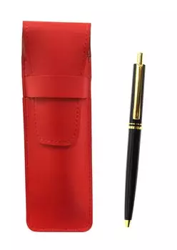 Slim cowhide pencil case red AP300 1965 reprint knock type metal clip ballpoint pen set black T23-ASR-AP300B-B чёрный