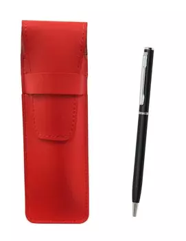Slim cowhide pencil case red slim rotary ballpoint pen set black T23-ASR-PD04-B
