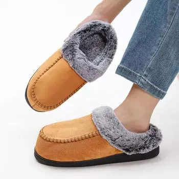 Slippers Man Winter Warm Style Fluffy Slippers Fur Plush Men s Home Slippers Simple Man Living Room Shoes Footwear 40-41 темно-коричневого