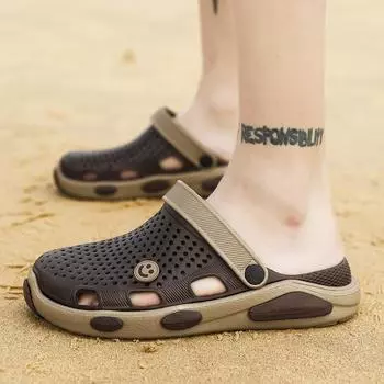 Slippers men s summer baotou hole shoes students wear outfits half drag thick soles lightweight beach shoes cool slippers 39