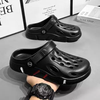 Slippers men s summer outer wear beach shoes light cool slippers wading beach shoes men s sandals half tray 39 чёрный