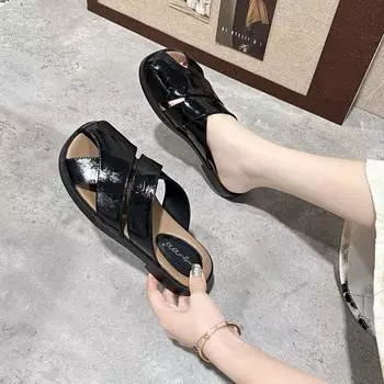 Slippers women s summer outer wear bag head weaving cross sandals holiday style lazy drag flat bottom hollow women s slippers 34