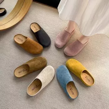 Slippers women wear spring thick-soled one-pedal lazy shoes bag head half slippers shoes 35 жёлтый