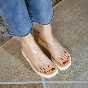Slippers women wear summer new sexy platform high heels women s wedge heel with transparent slippers 34