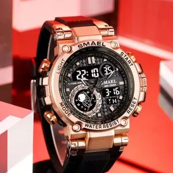 SMAEL 8093 Sport Large Dial Watch Multi-function Waterproof 5Bar Dual Time Men s Watches Shock Resistant Alarm Clock Men Wristwatches озеро синий