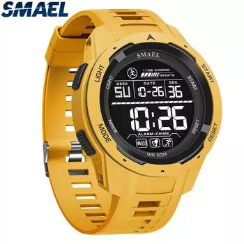SMAEL Цифровые часы спортивные светодиодные наручные часы мужские 50м водонепроницаемые спортивные часы цифровой световой секундомер 8105 военные часы мужские Without Box чёрный