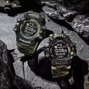 SMAEL Original Factory Classic Camouflage Colour Digital Wristwatch Sports Multi-function Luminous Alarm Clock Men s Watch 8050MC чёрный