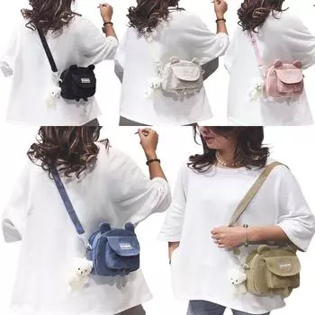 Маленькая женская сумка-мессенджер Wild Cute Kitty Bag Ins Корейская студенческая холщовая сумка на плечо Чехол для мобильного телефона хаки