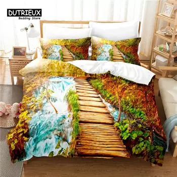 Small Bridge Water Bedding Set, 3Pcs Duvet Cover Set, Soft Comfortable Breathable Duvet Cover, For Bedroom Guest Room Decor EU single(135x200cm)