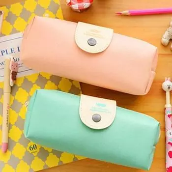 Small Fresh Beard PU Large Capacity Student Stationery Bag Simple Snap Pen Bag Pencil Box розовый
