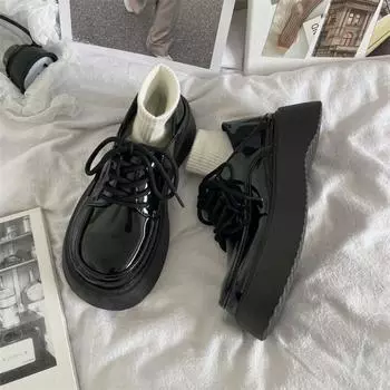 Small leather shoes women s new spring and summer student big head retro single shoes lace-up thick-soled heightening women s shoes 35