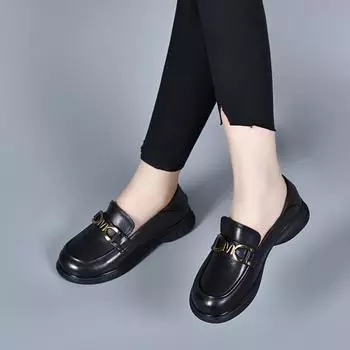 Small leather shoes women s spring new round head shallow mouth flat shoes first layer cowhide comfortable single shoes 35