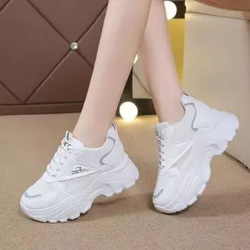 Small mesh versatile sports shoes autumn new lace-up platform running shoes college style color matching dad shoes 35