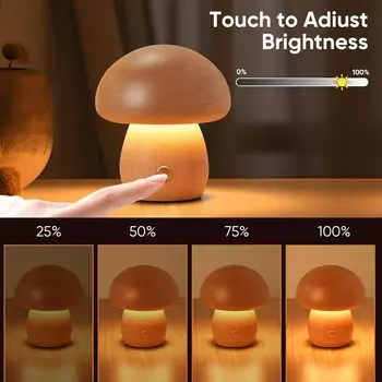 Small Mushroom Night Lamp LED Cordless Bedside Touch Lamp Portable Dimmable Battery Mushroom Night lights for Bedroom Nightstand 3Color Dimmable