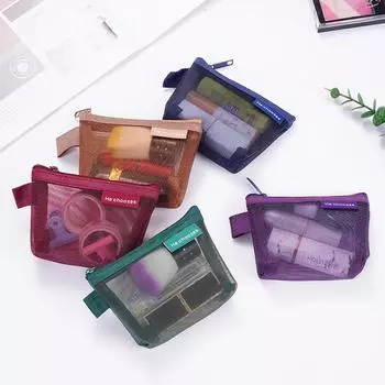 Small Nylon Portable Three-dimensional Triangle Mesh Coin Bags Purses Keys Earphone Makeup Toiletry Visible Charger Storage Bag чёрный