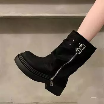 Small retro British style thick-soled high-top Martin boots women s 2024 new autumn and winter thin explosive short boots 35 коричневый