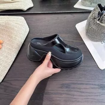 Small thick-soled bag head slippers, new side empty muffin sole women s shoes, women s outer wear, one pedal lazy shoes 34