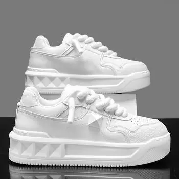 Small white shoes men s thick-soled shoes autumn breathable white board shoes new men s shoes platform casual shoes tide 39 розовый