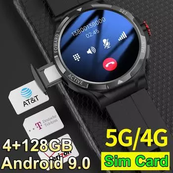 Смарт-часы GPS 4G 5G 1,43 дюйма, экран 400*400 HD, 2/4 ГБ + 16/128 ГБ, телескопическая поворотная камера, SIM-карта, Android 9,0, мужские умные часы 2GB 16GB чёрный