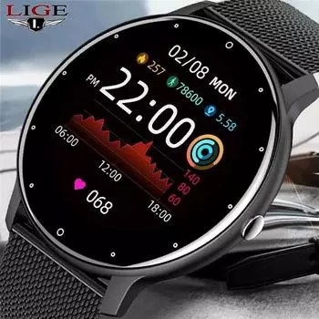 Смарт-часы LIGE с экраном 1.28 дюйма, защитой от воды IP67, пульсометром и возможностью принимать звонки с телефона Silicone belt чёрный