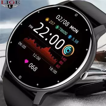 Смарт-часы LIGE с экраном 1.28 дюйма, защитой от воды IP67, шагомером и пульсометром Silicone belt чёрный