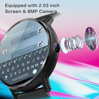 Смарт-часы с SIM-картой, 4G, Android 7,1, 8-мегапиксельная камера, GPS, 900 мАч, запасной аккумулятор, ремешок, 2,03 дюйма, экран 640*590, Android для мужчин LEMX чёрный
